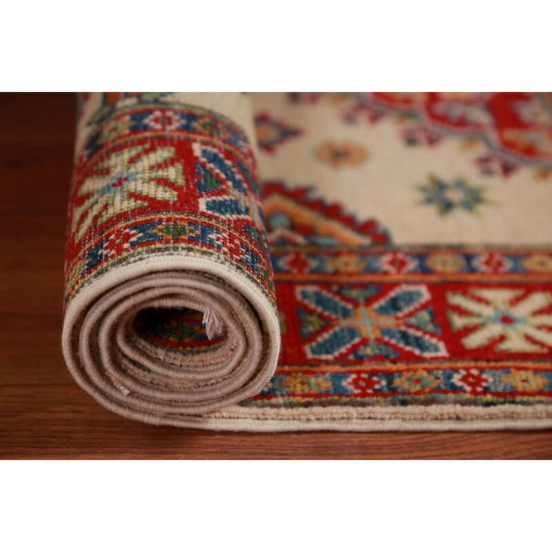 Ivory Kazak Foyer Rug Hand-Knotted Wool Carpet - 2'8"x 4'1"