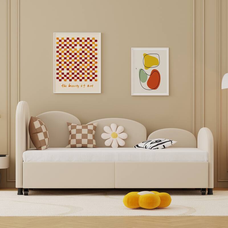 Flower-Shaped Velvet Daybed Frame with Under-Bed Storage - Twin Size Sofa Bed for Bedroom, Kids Room, Living Room, Gray