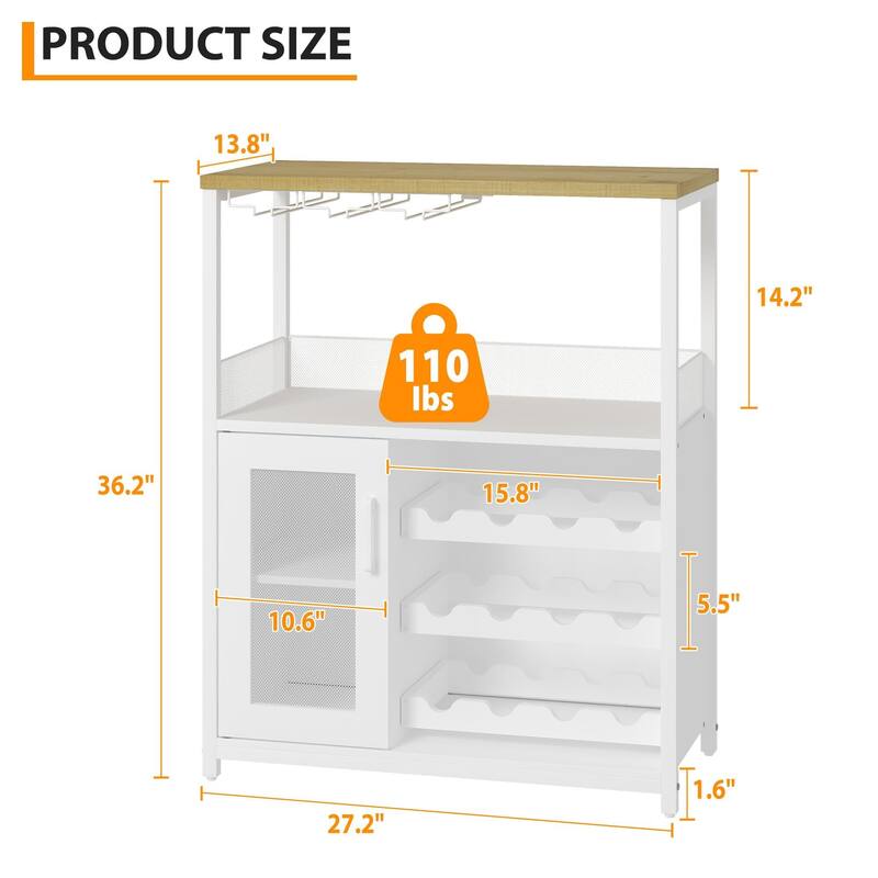 3-Tier Wine Bar Cabinet with Storage, Wine Rack & Glass Holder, Small Liquor Cabinet for Home, Black Corner Storage with Shelves