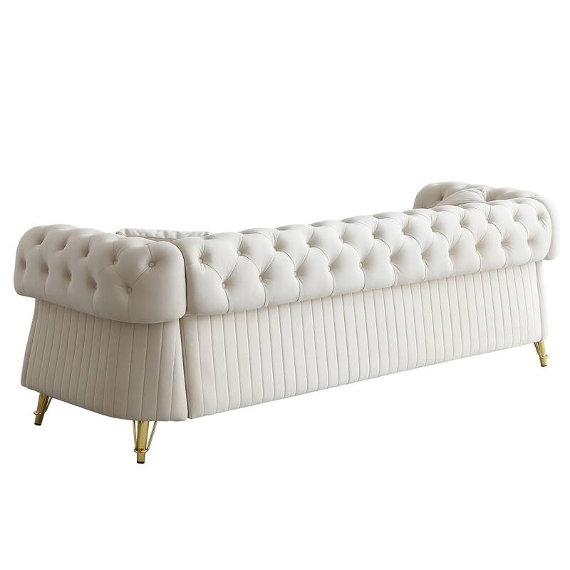 Oversized Chesterfield Tufted Sofa, Velvet Upholstered 3 Seater Sofa, Deep Seat Sofa with 2 Toss Pillows for Living Room