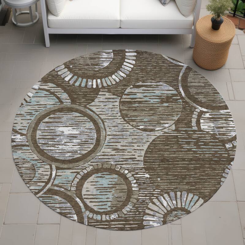 Machine Washable Indoor/ Outdoor Modern Grover Chantille Rug - Chocolate - 8' x 8'