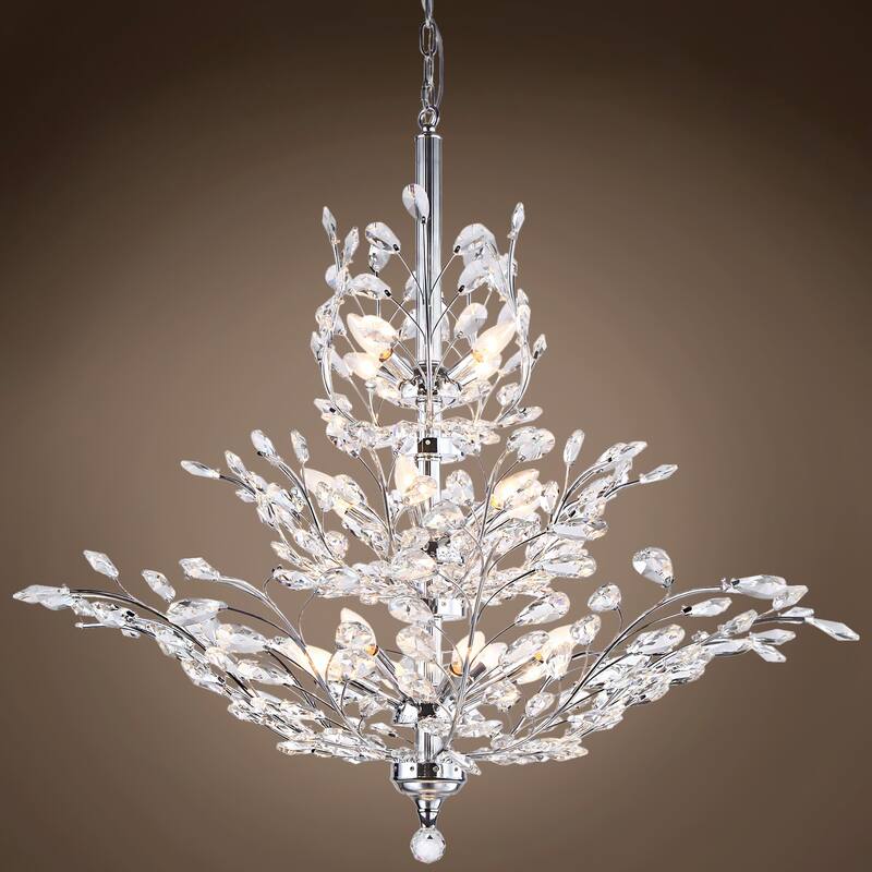 Chrome Floral European Crystal Tree Branch 13 Light Chandelier Lamp - 32" Wide