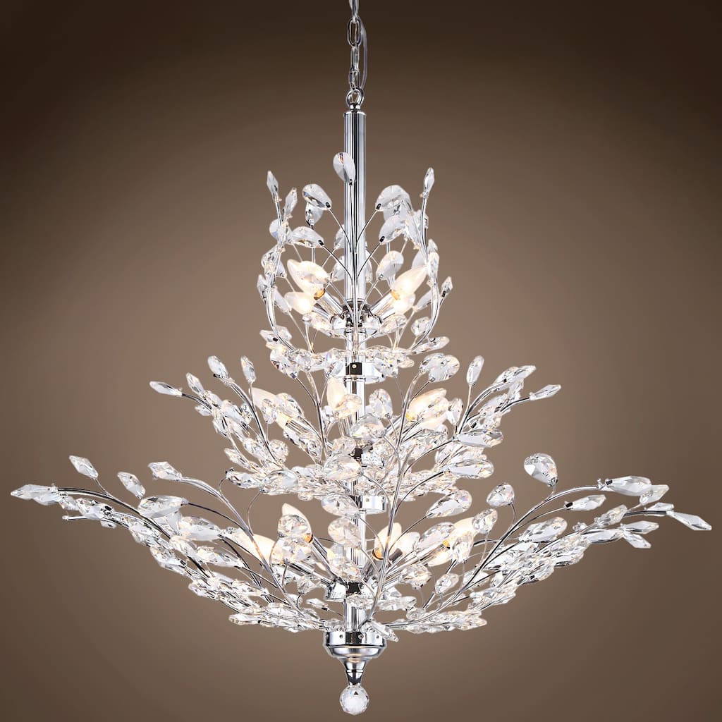 Chrome Floral European Crystal Tree Branch 13 Light Chandelier Lamp - 32" Wide