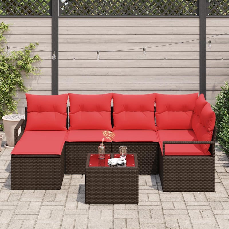 7 Piece Garden Sofa Set with Cushions - 91.3×48×27.2