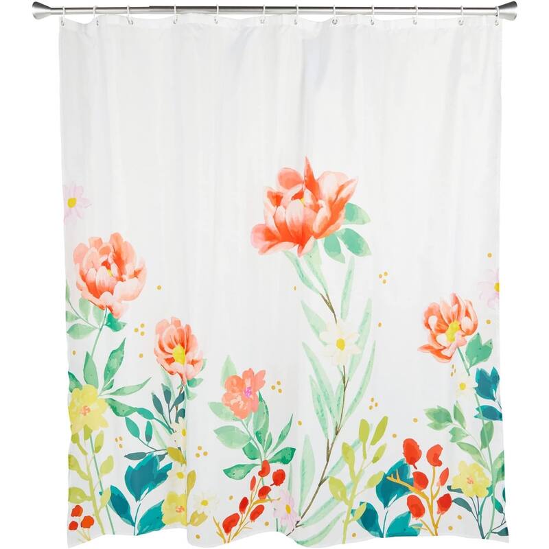 Floral Shower Curtain Set With 12 Hooks, Bathroom Decor 72 x 72 Inches