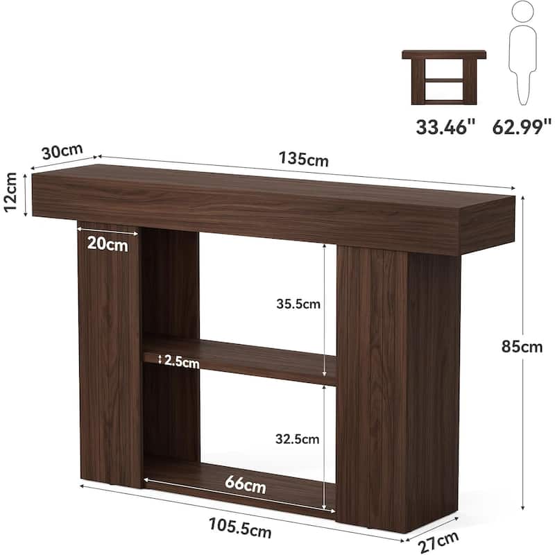 53-inch Console Table for Entryway, 3-Tier Sofa Table Behind Couch