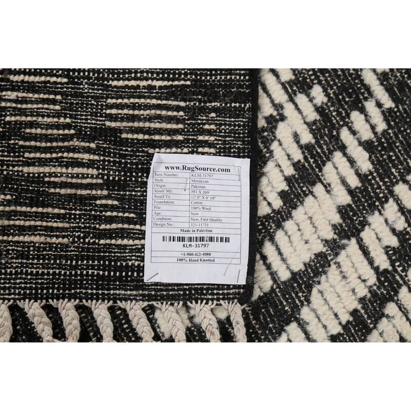 Moroccan Abstract Area Rug Hand-Knotted Wool Carpet - 8'10"x 12'6"