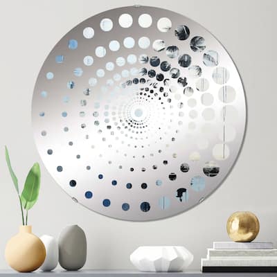 Designart "Tropical Blue And Grey Palmtree Collage" - Nautical Coastal Spiral Circle Wall Mirror