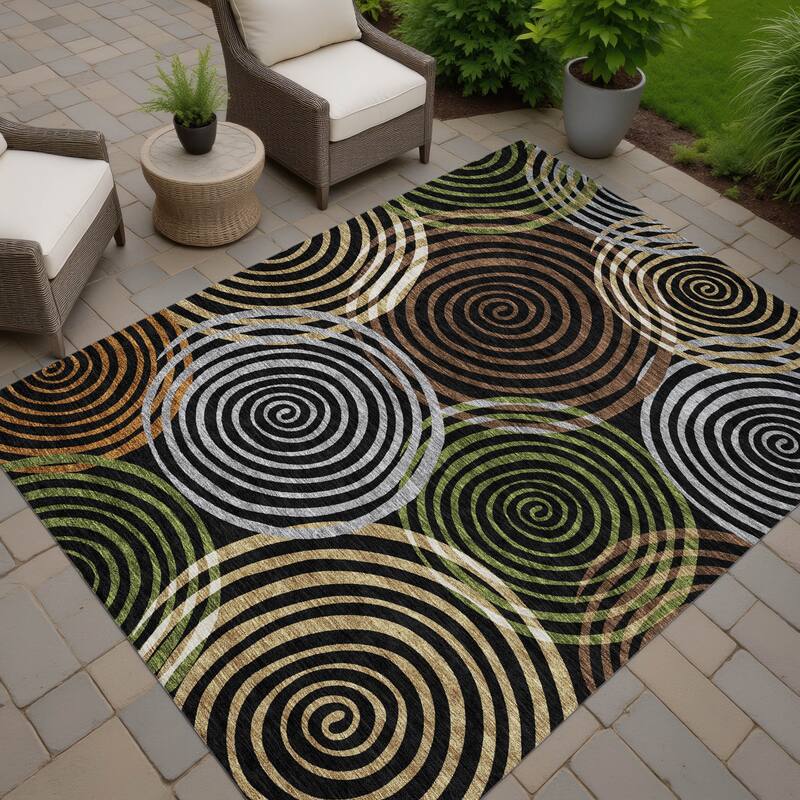 Machine Washable Indoor/ Outdoor Contemporary Swirls Chantille Rug