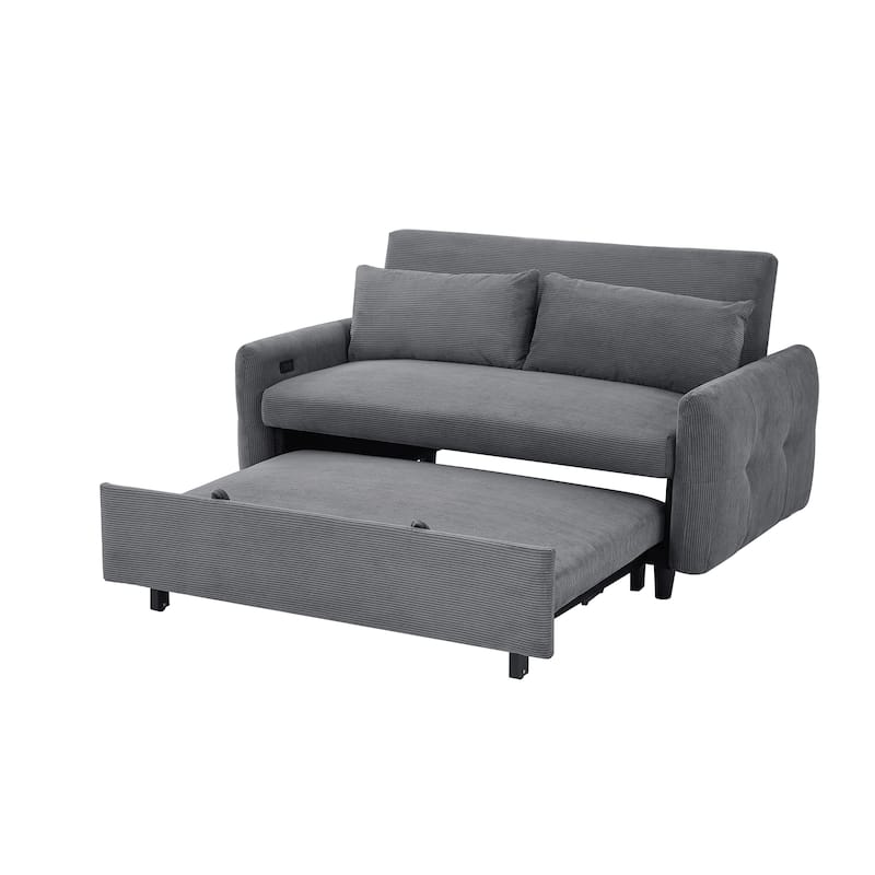 Pull-Out Sofa Bed Convertible Couch 2 Seat Loveseat Sofa Modern Sleeper Sofa With Two Throw Pillows And Usb Ports