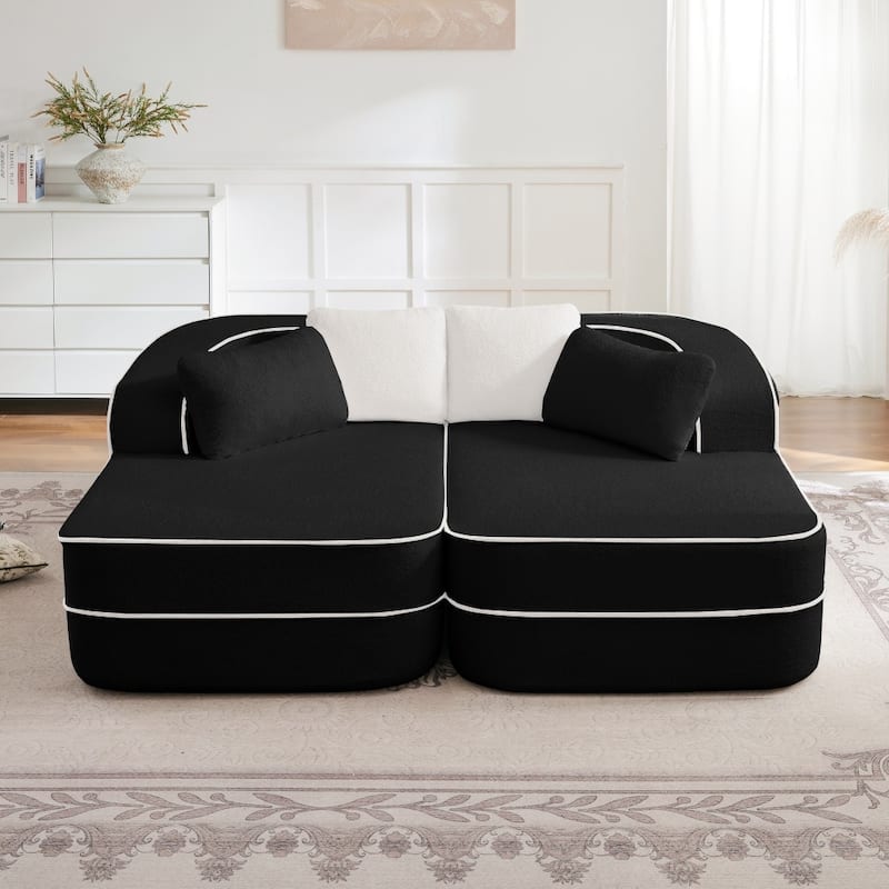 77.2" Symmetrical Fluffy Comfy Modular Sectional Sleeper Sofa with Double Chaises - Black