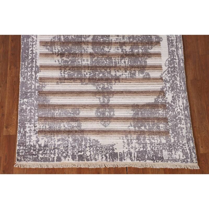 Striped Modern Abstract Rug Hand-Knotted Wool Carpet - 3'11"x 5'11"