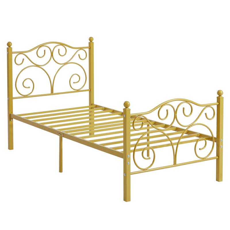 Javlergo Metal Bed Frame with Arched Headboard and Footboard, Heavy Duty Steel Slat Support, No Box Spring Needed