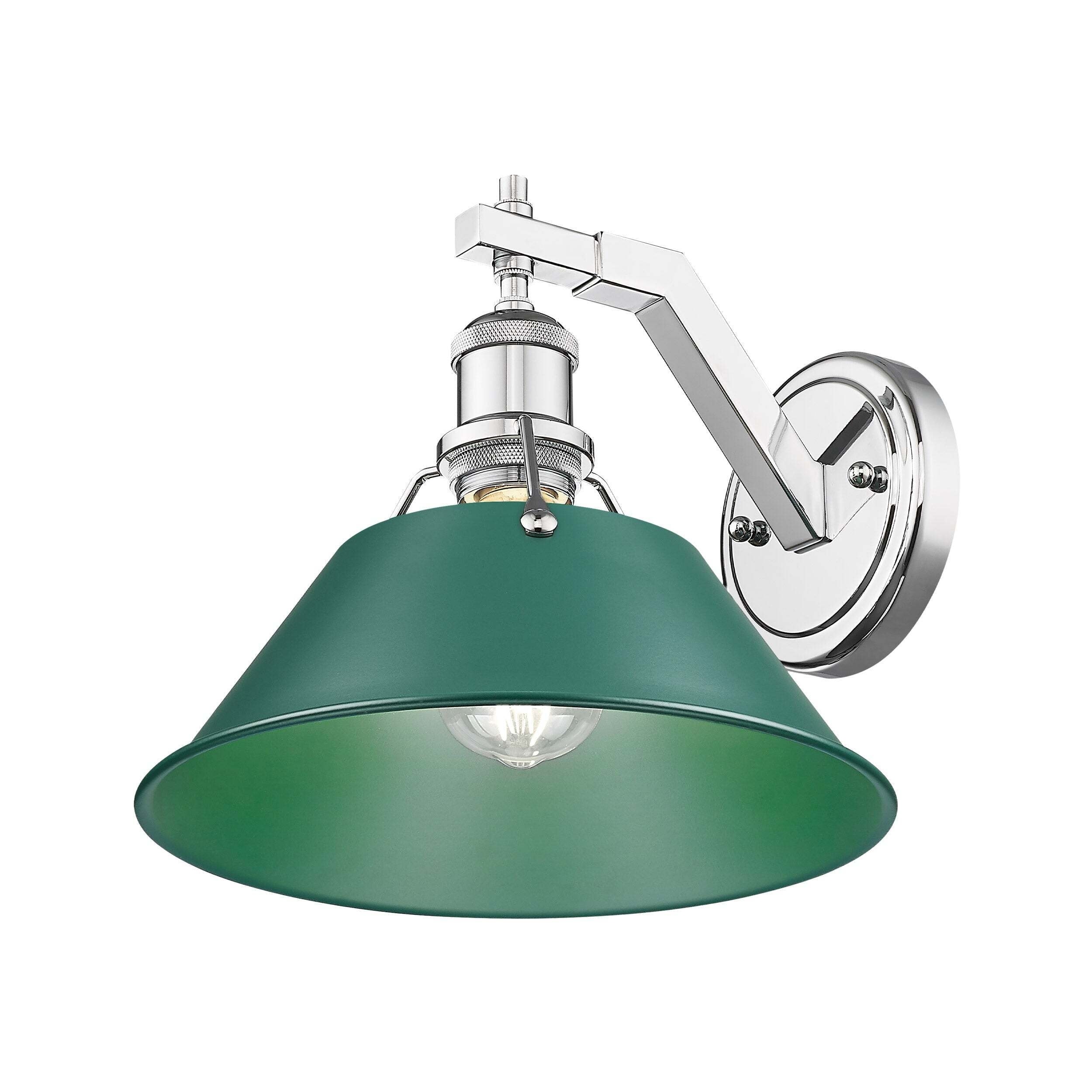 Golden Lighting Orwell 1-Light Wall Sconce - Chrome - Pine Green Shade