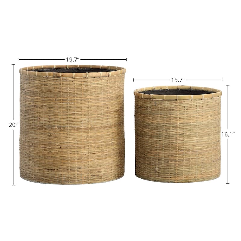 Ridge Bamboo Pot Planter, Brown (Set of 2)
