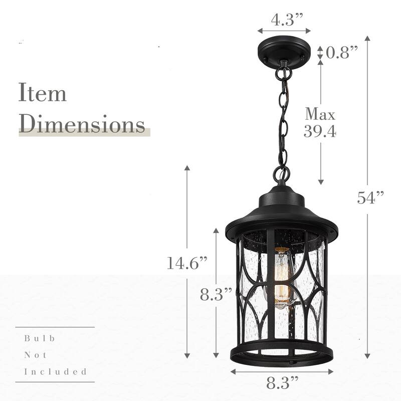 15 Inch Outdoor Pendant Light Fixture with Seeded Glass