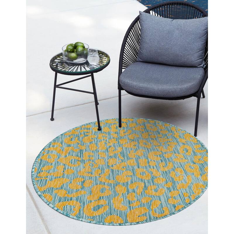 Outdoor Gallery Collection Area Rug - Blue Yellow - 3' Round