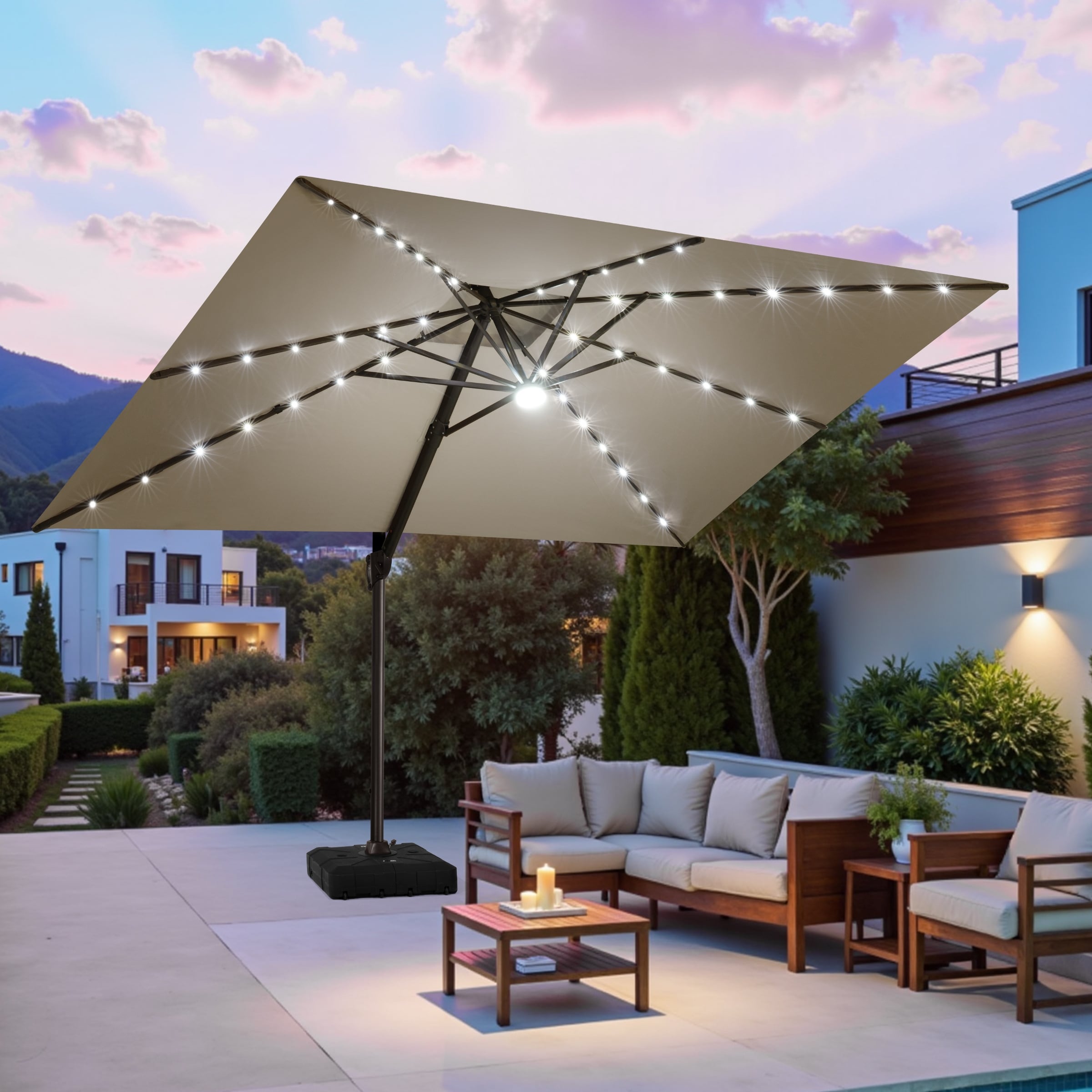 9 foot lighted offset patio umbrella Outsunny 9' x 7' Solar Umbrella, LED Brown Elevate your outdoor living with Crestlive Products 9 x11 FT cantilever umbrella Polytrends 10 Ft. Solar Power
