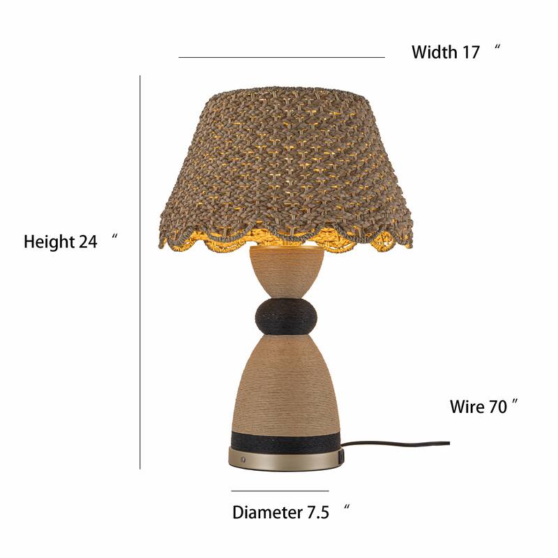 Flora 24" Rattan Table Lamp with USB 3-Way Touch Dimmer