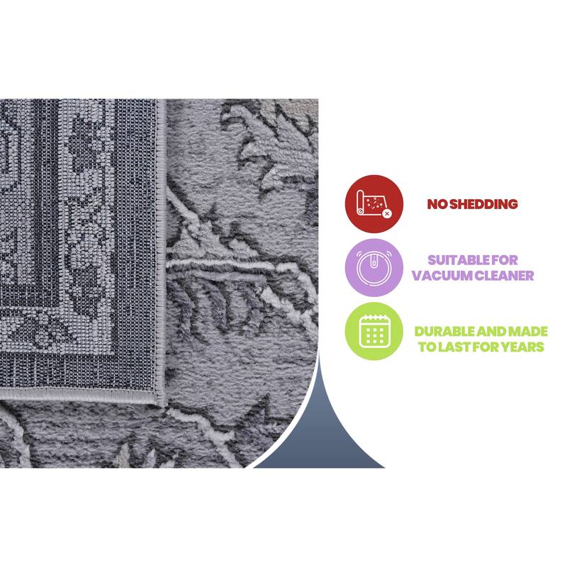 LOOM & LUXE Collection Ivory/Grey/Oriental Non-Shedding Area Rug