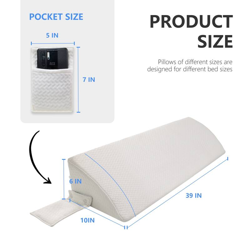 WOWMAX Bed Wedge Pillow for Headboard Gap, Bed Gap Filler, Mattress Gap Filler - Twin - White