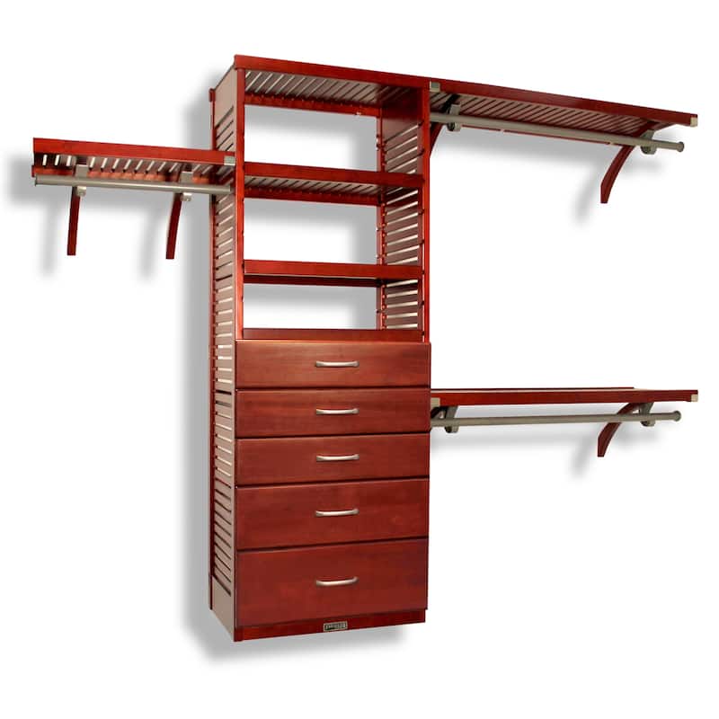 John Louis Home Solid Wood Walk-In Closet System with 5-Drawers Red Mahoganyy
