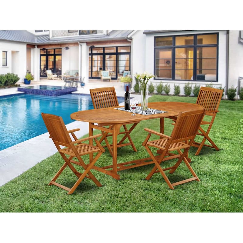 HomeStock 5-Piece Natural Oak Finish Solid Wood Top Dining Table with 4 Chairs
