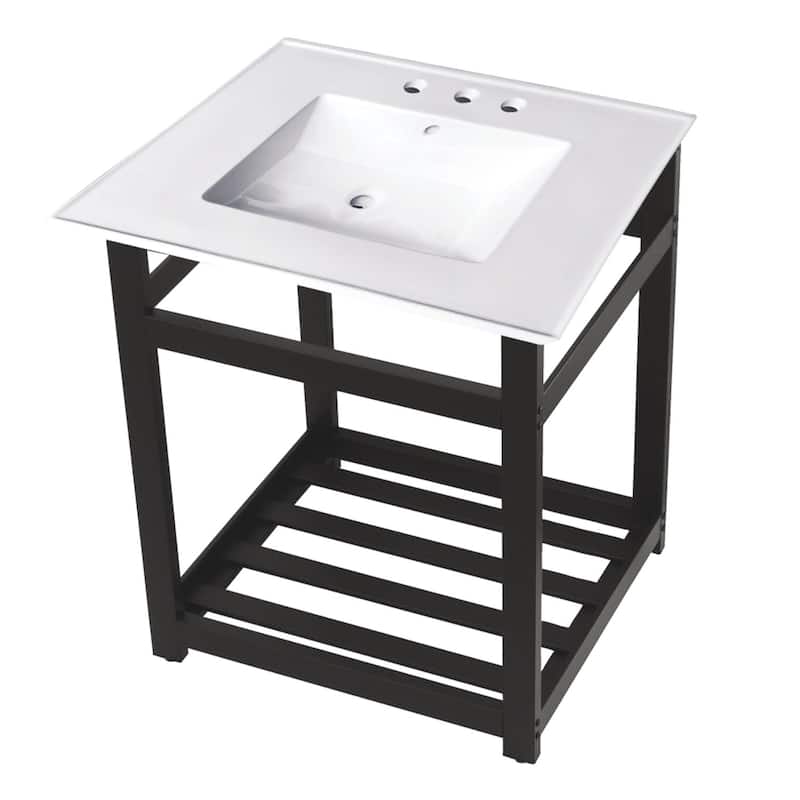 Kingston Brass 25" Wide Ceramic Console Sink - White / Matte Black