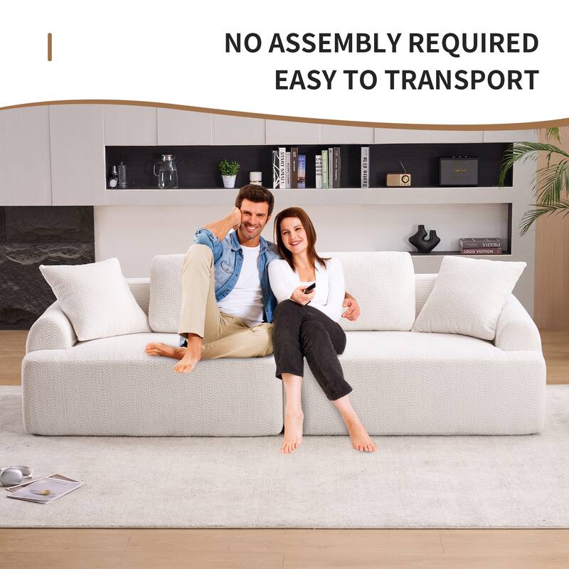 Modular Lounge Couch Crochet Yarn Fabric Deep Seat Sectional Sofa 4 Seater Full Compression Sponge Sofa with Pillows - Beige