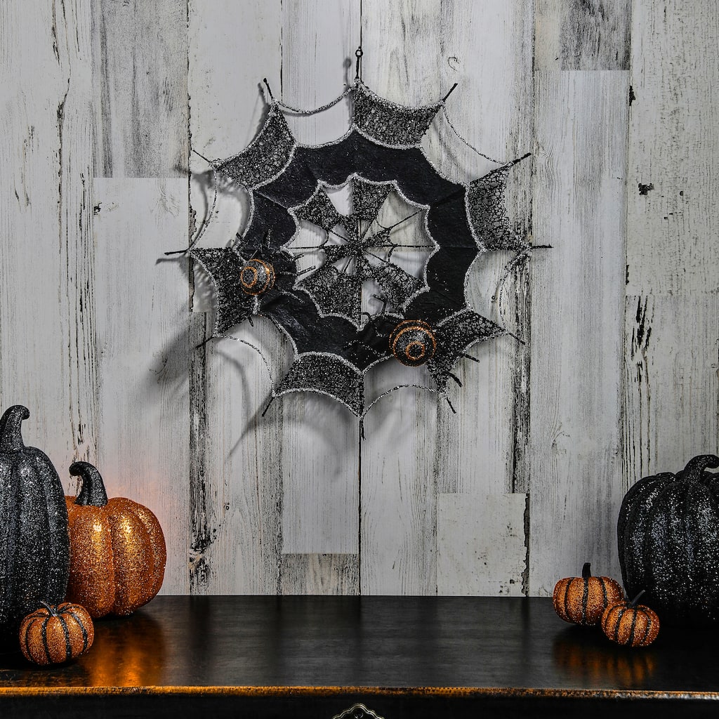 16" Glitter Spider Web With Spider