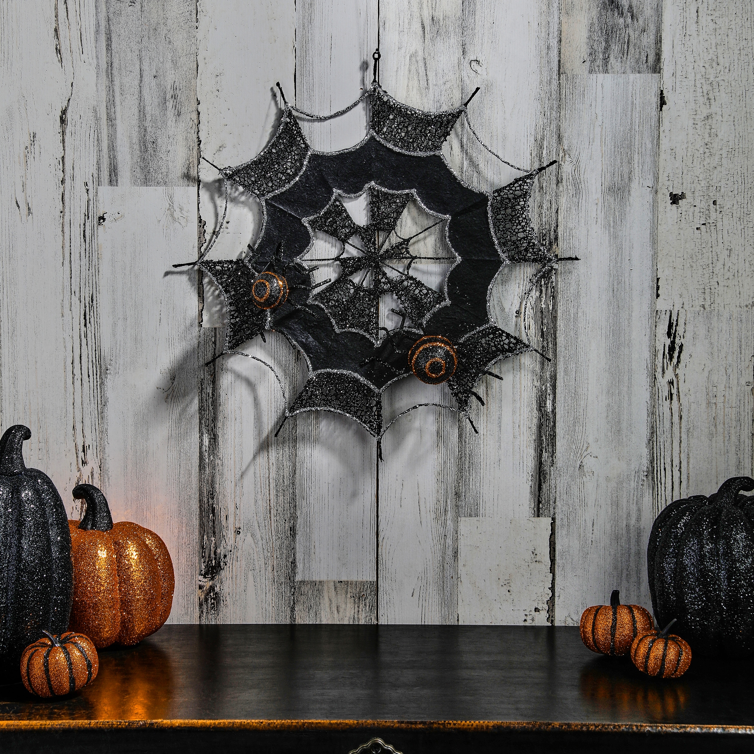 16" Glitter Spider Web With Spider