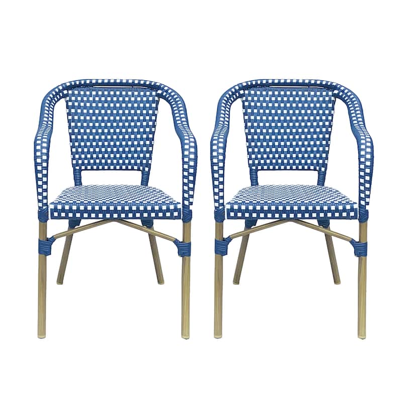 Cecil Outdoor Outdoor Bistro Chairs (Set of 2) by Christopher Knight Home - Navy Blue/ White/ Wood Print