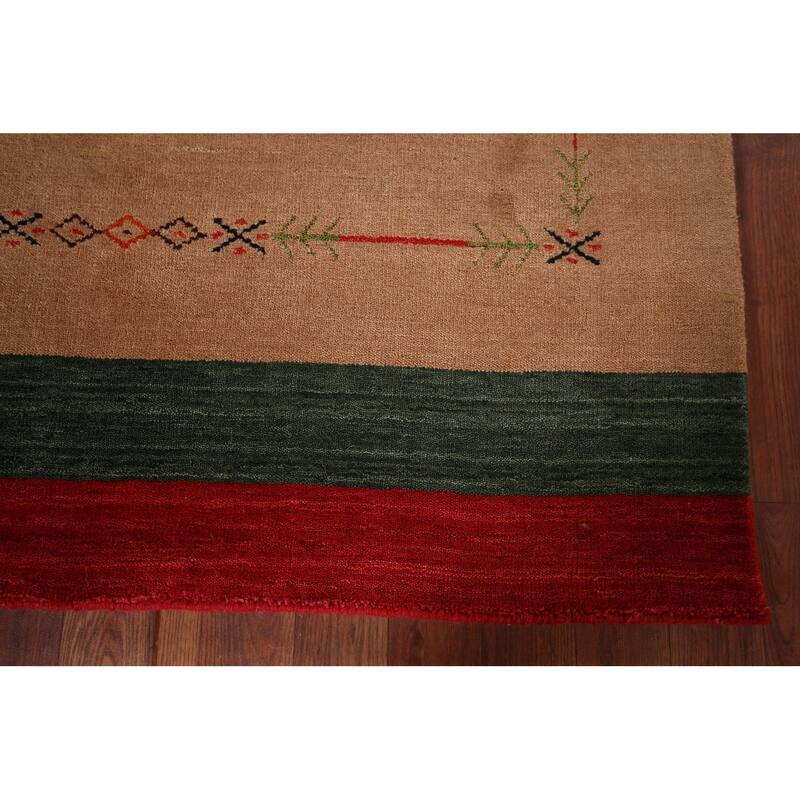 Gabbeh Indian Accent Rug Hand-Knotted Oriental Brown Wool Carpet - 3'10"x 5'8"