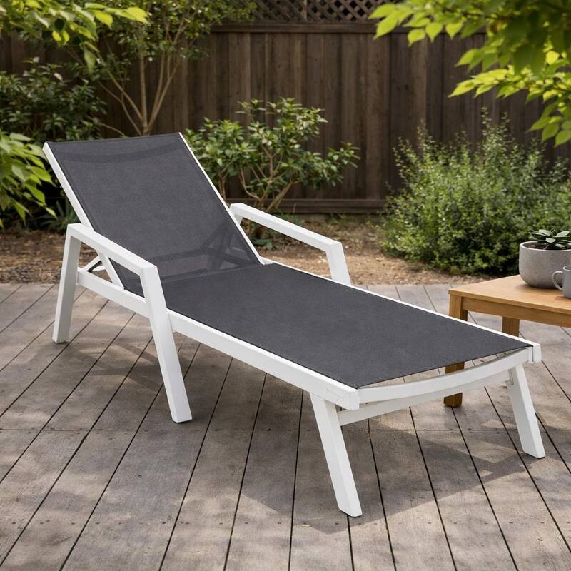 Marlin Rust-Resistant Aluminum Chaise Lounge - Adjustable 4-Position Outdoor Tanning Chair with Armrests