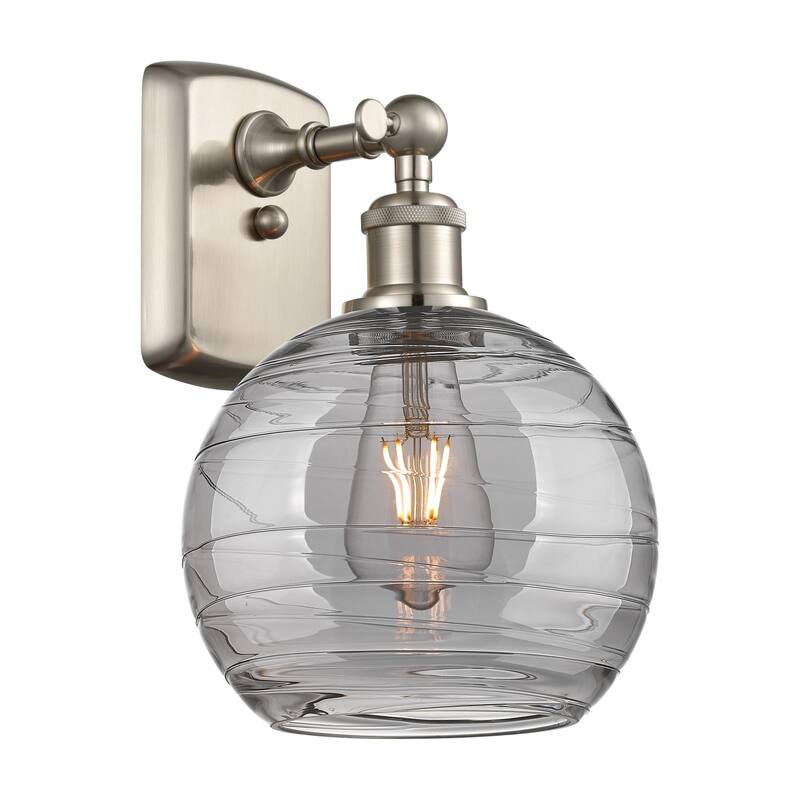 Innovations Lighting 516-1W-11-8 Athens Deco Swirl Sconce Athens Deco - Brushed Satin Nickel / Light Smoke Deco Swirl