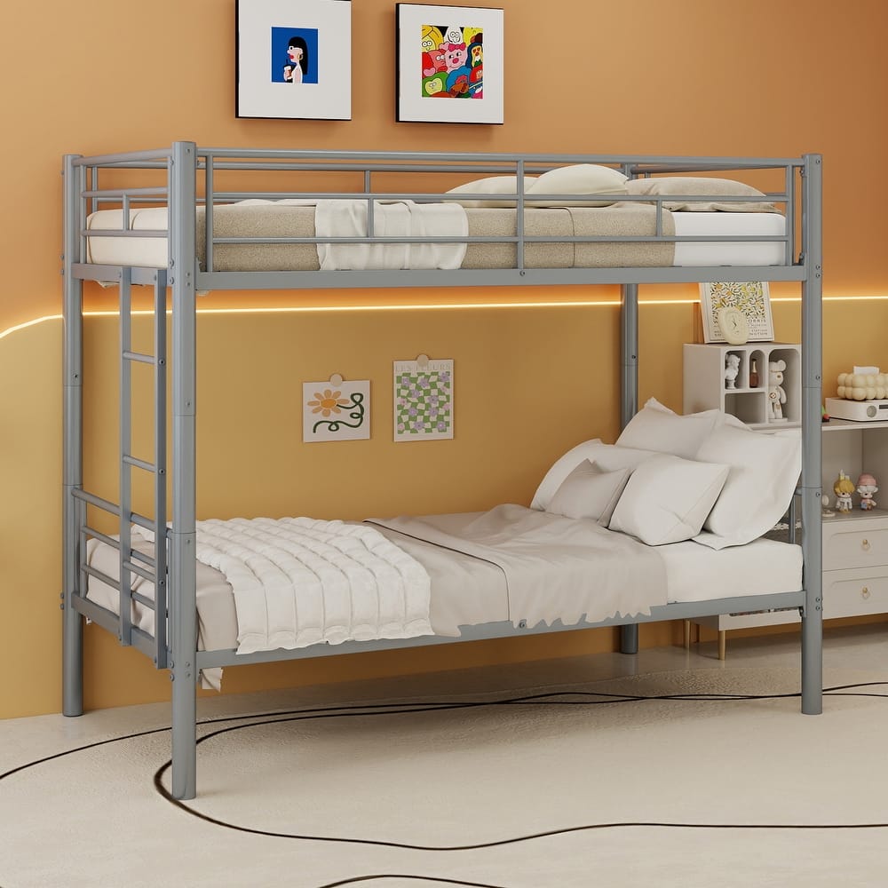 GDFStudio - Twin Over Twin Metal Convertible Bunk Bed Frame