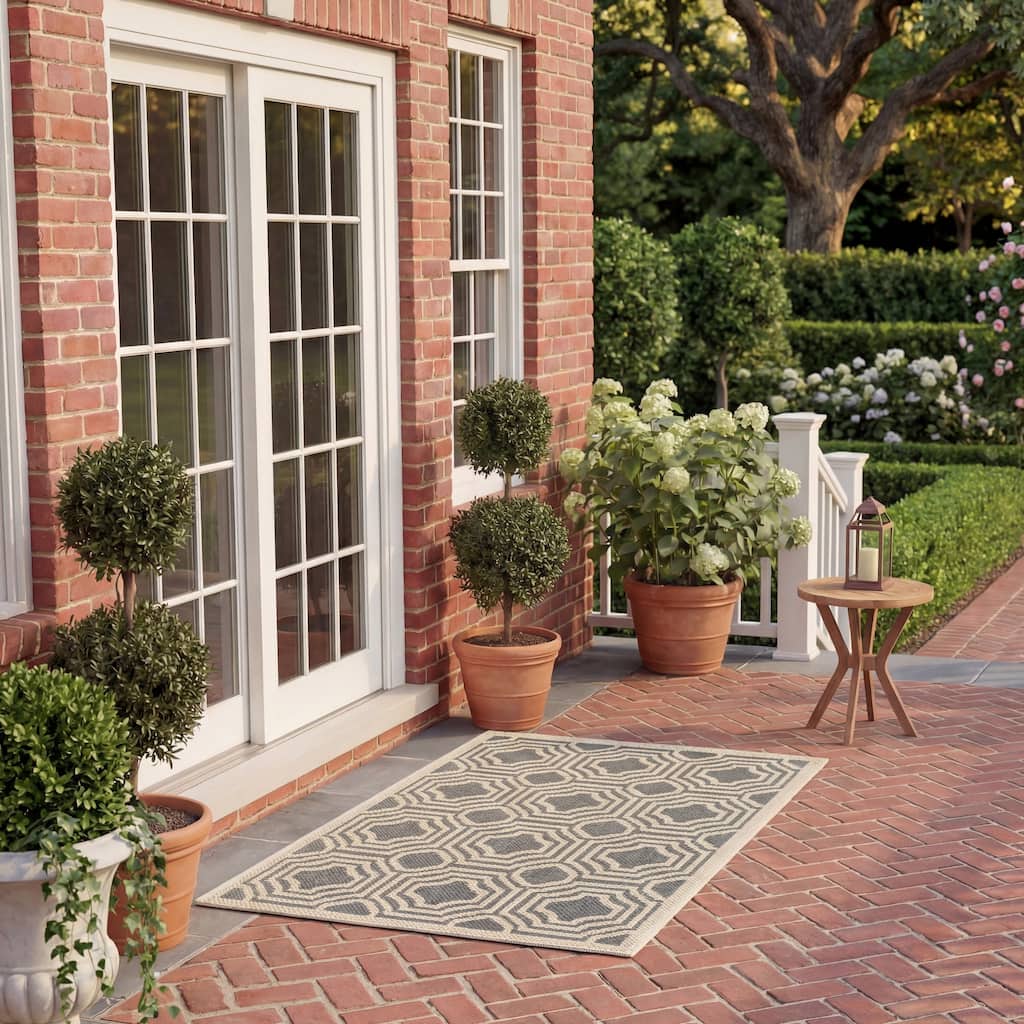 SAFAVIEH, Courtyard Barbl Indoor/ Outdoor Waterproof Patio Backyard Rug