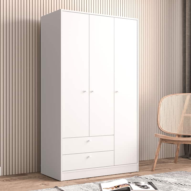 Polifurniture Denmark 3 Door Bedroom Armoire with 2 Drawers - White