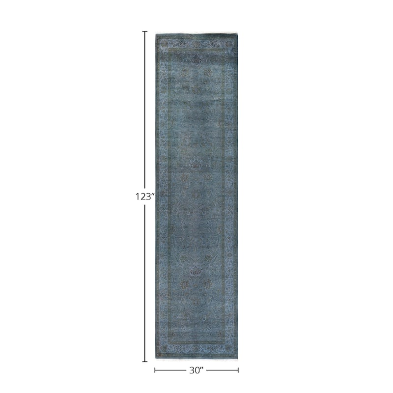 Fine Vibrance, One-of-a-Kind Hand-Knotted Runner Rug - Gray, 2' 6" x 10' 3" - 2' 6" x 10' 3"