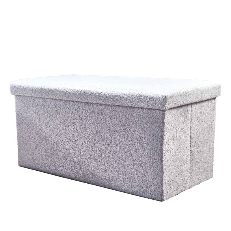 HomeRoots 30" White Boucle Storage Ottoman