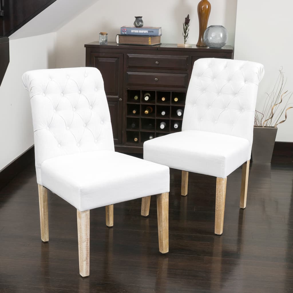 Modern Set of 2 Dining Chairs with Tufted Diamond-Stitched Backrest, Padded Seat, Solid Wood Legs for Dining Room, Living Room