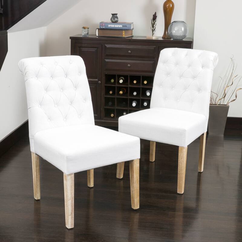 Set of 2 Dining Chairs, Soft Tufted Accent Chairs Kitchen Side Chairs, PU Leather Upholstered Dining Room Chair with Wooden Legs