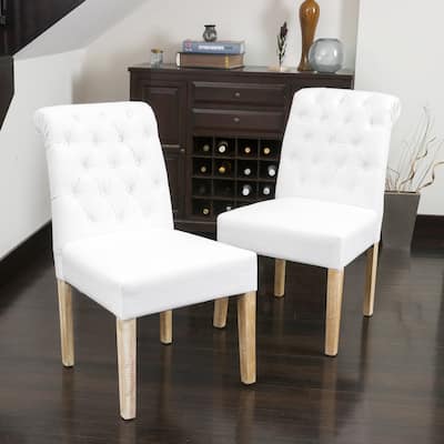 Set of 2 Dining Chairs Tufted Accent Chairs Kitchen Side Chairs,White