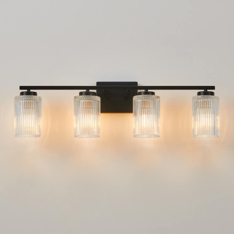 KAWOTI 30" 4-Light Bathroom Vanity Light with Fluted Glass Shades