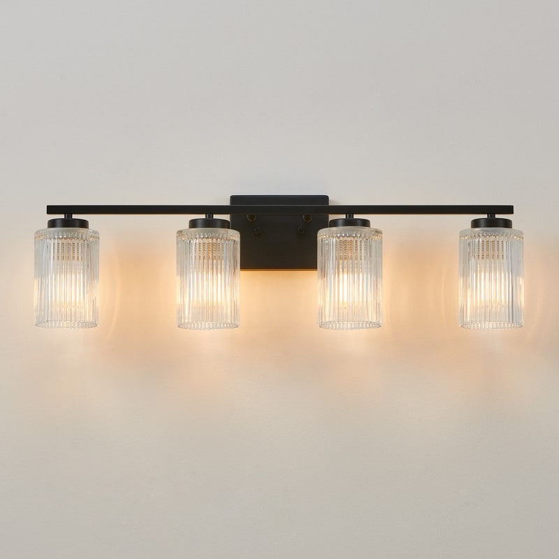 KAWOTI 30" 4-Light Bathroom Vanity Light with Fluted Glass Shades