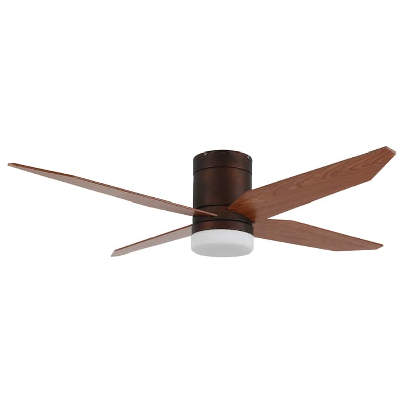 52 in. Modern Rustic Ceiling Fan with 3 Color Light, 4 Wood Blades, DC Motor, 6 Speed for Bedroom or Living Room - Brown