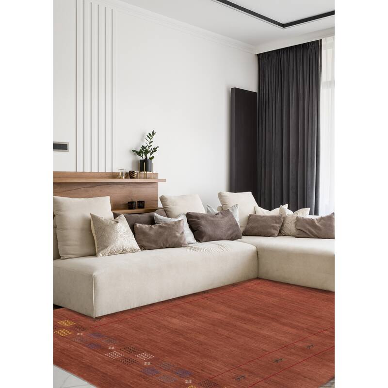 ECARPETGALLERY Hand Loomed Kashkuli Gabbeh Copper Wool Rug - 4'10 x 7'10