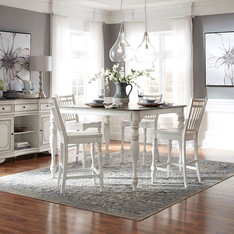 Magnolia Manor Antique White Weathered Bark Opt 5 Piece Gathering Table Set - Antique White