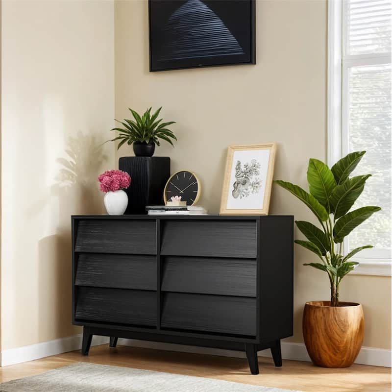 6 Drawer Double Dresser Features Vintage-style and Bevel Design