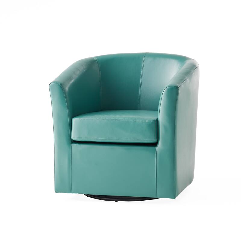 Roomfitters Modern Swivel Club Chair, Faux Leather Accent Armchair with Curved Back and Cushioned Seat for Living Spaces